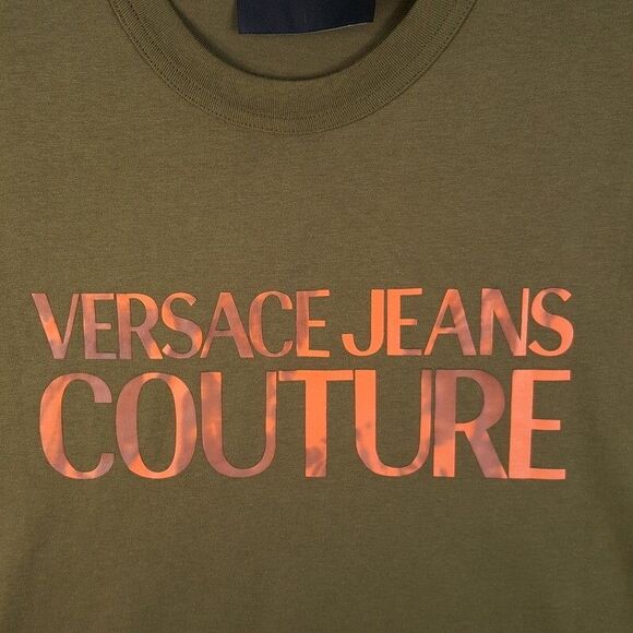 VERSACE COUTURE Mens Shirt Small Green Pullover Crew Logo Tee $150 Flawed - Picture 2 of 8